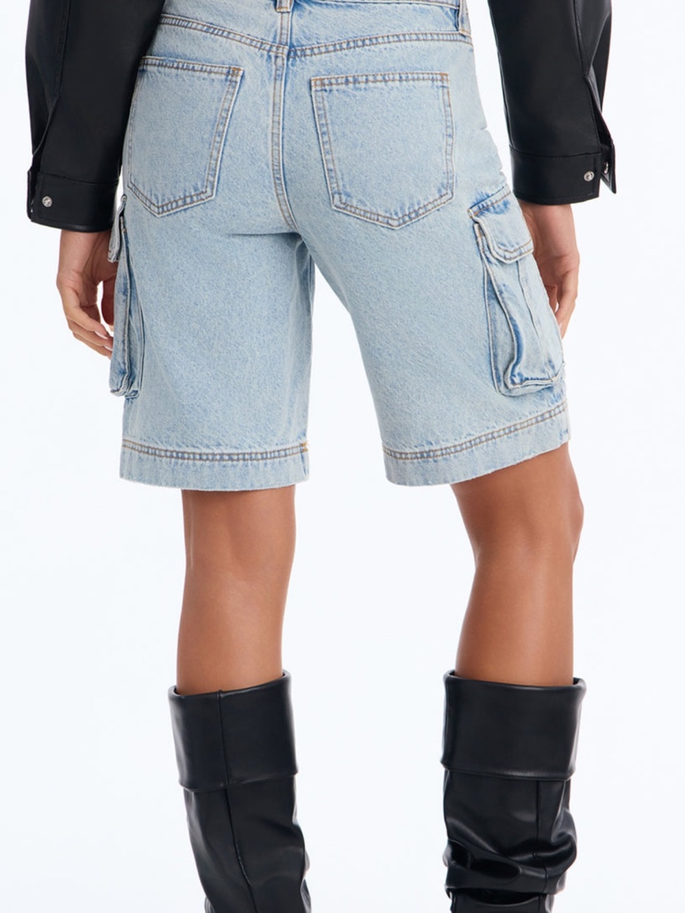 Fashion Nova Light Blue Denim Cargo Bermuda Shorts